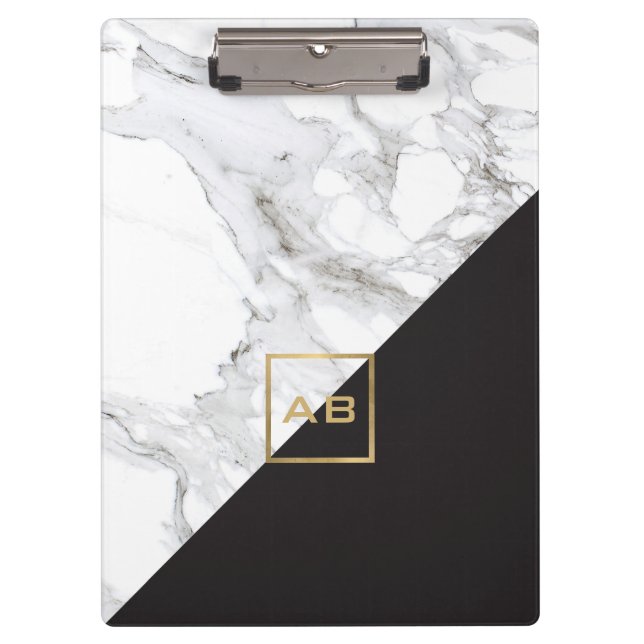 Porte-bloc Logo de marbre géométrique moderne/Monogramme noir (Devant)