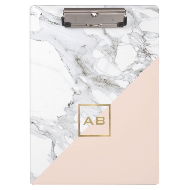 Porte-bloc Logo de marbre géométrique moderne/Monogramme rose (Devant)