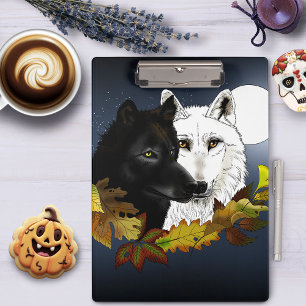 Porte-bloc Loups Blancs Noirs Clair de Lune Feuilles d'Automn