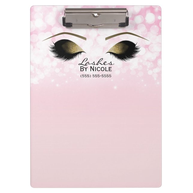 Porte-bloc Lumières roses Boucles d'yeux de maquillage or (Devant)
