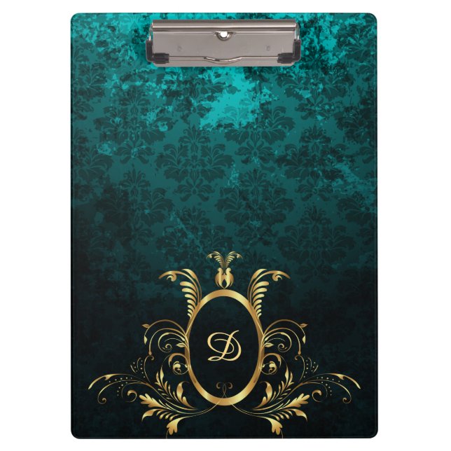 Porte-bloc Luxe Damask or Frame monogramme (Devant)