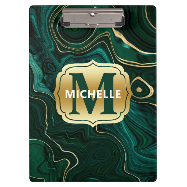 Porte-bloc Malachite vert foncé et strate d'huile d'or (Devant)