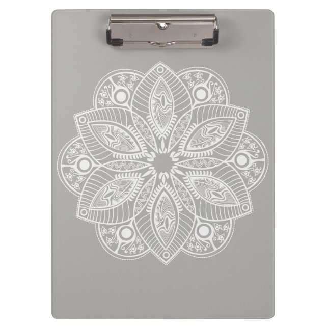Porte-bloc Mandala blanc exotique sur Arrière - plan gris (Devant)