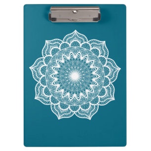 Porte-bloc Mandala blanc sur fond bleu