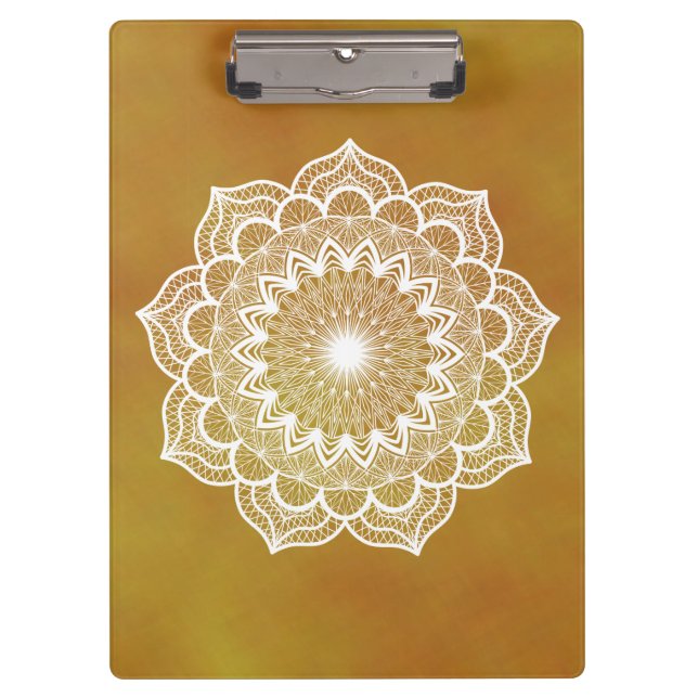 Porte-bloc Mandala blanc sur fond doré (Devant)