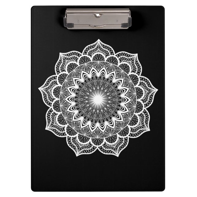 Porte-bloc Mandala blanc sur fond noir (Devant)