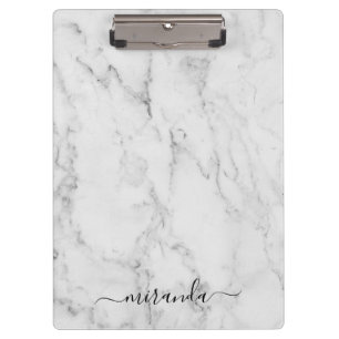 Porte-bloc Marbre blanc de nom personnalisé de script moderne