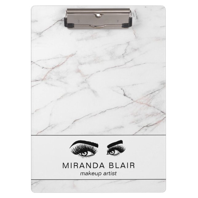 Porte-bloc Marbre blanc Luxe Artiste maquillage Lashes (Devant)