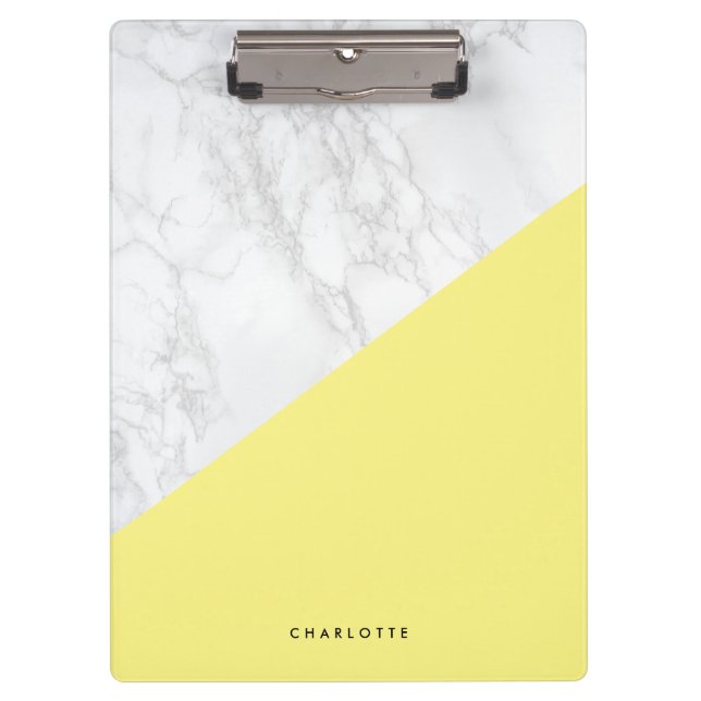 Porte-bloc Marbre blanc moderne avec bloc jaune Personnalisé (Devant)