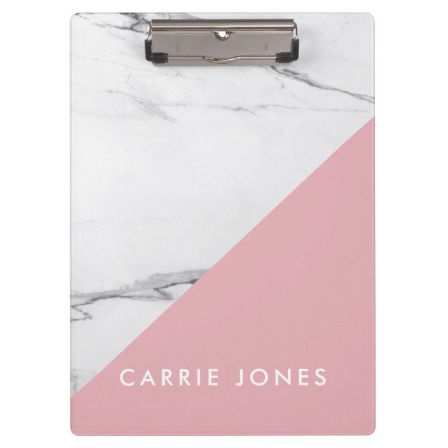 Porte-bloc Marbre blanc rose moderne affaires Élégant minimal (Devant)