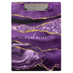 Porte-bloc Marbre de Parties scintillant d'or violet Nom pers