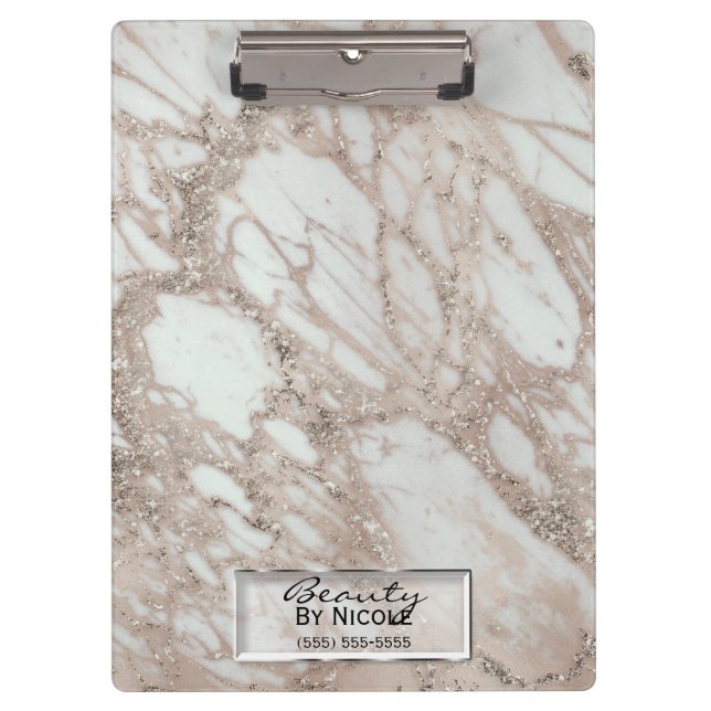 Porte-bloc Marbre Moderne Personnalisé Paillettes Rose Gold G (Devant)