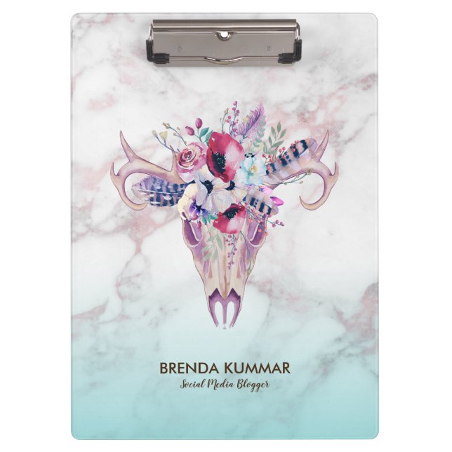 Porte-bloc Marbre Rose-or tendance Ombre & Crâne Boho (Devant)