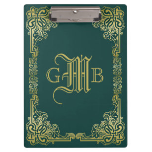 Porte-bloc Mariage Monogramme Classic Gold Frame Dark Green