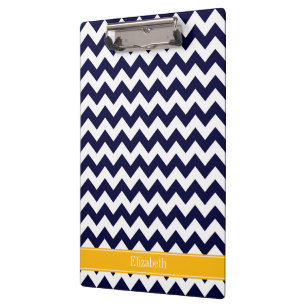 Porte-bloc Marine Blanc Chevron ZigZag Goldenrod Nom Monogram