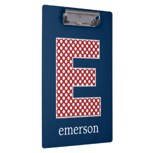 Porte-bloc Marine et Pois rouges avec lettre monographie E
