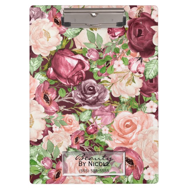 Porte-bloc Marsala Maroon Bourgogne Rustique Floral Personnal (Devant)