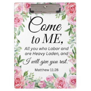 Porte-bloc Matthieu 11:28 Motivational Bible Verse Floral Ros