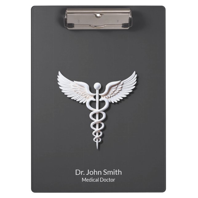 Porte-bloc Médicale Blanc Nettoyé Détaillé Caduceus Anthracit (Devant)