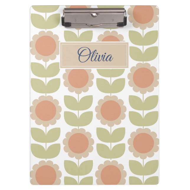 Porte-bloc  Mid-Century Pastel Pink Retro Floral Pattern (Devant)
