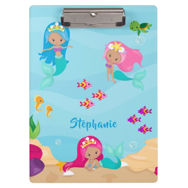 Porte-bloc Mignonne sirène fille personnalisée sous la mer (Devant)