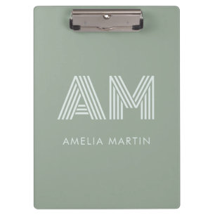 Porte-bloc Minimaliste Monogramme Vert Matcha Sage