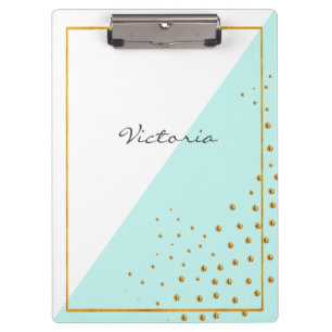 Porte-bloc Mint Gold Dots tendance moderne Ajouter votre nom
