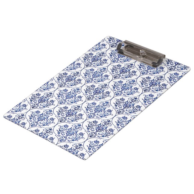 Porte-bloc Modèle de damas fleuri - bleu (Incliné)