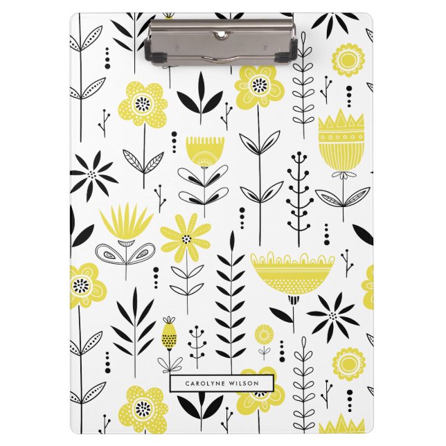 Porte-bloc Modèle floral scandinave noir et jaune (Devant)