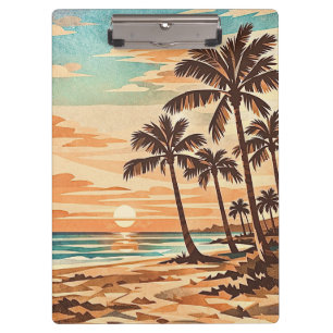 Porte-bloc moderne de milieu de siècle plage Hawaii coucher d