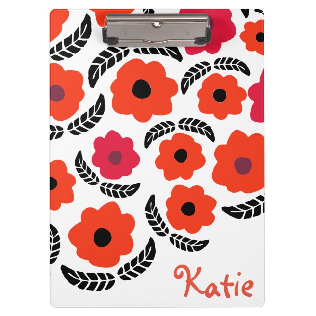 Porte-bloc Moderne Orange et Flore Rouge Personnalisé (Devant)