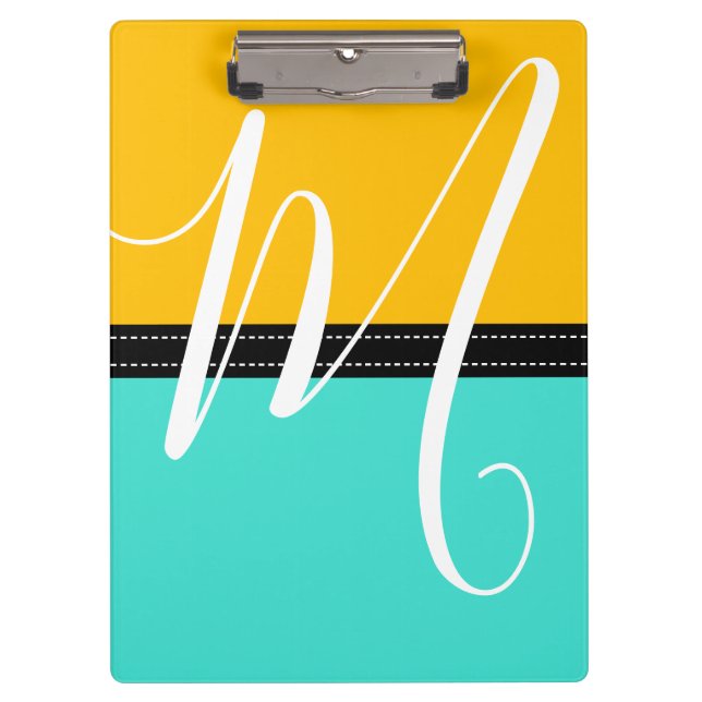 Porte-bloc Monogram Elegant Turquoise & Amber Solid Color (Devant)