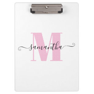 Porte-bloc Monogramme à pois rose clair et blanc féminin