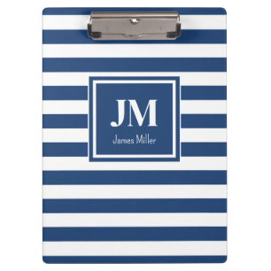 Porte-bloc Monogramme de bande marine bleu et blanc