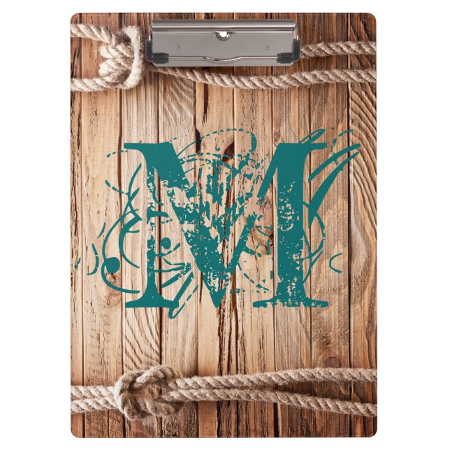 Porte-bloc Monogramme de bois rustique du pays Carte d'écrêta (Devant)