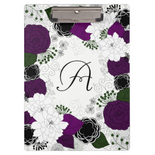 Porte-bloc Monogramme de couronne de fleurs violet et blanc