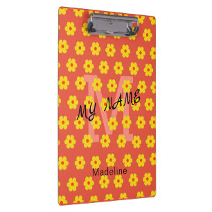Porte-bloc monogramme de fleurs orange jaune rétro moderne