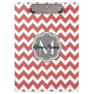 Porte-bloc Monogramme de gris fleuri rouge indien Chevron