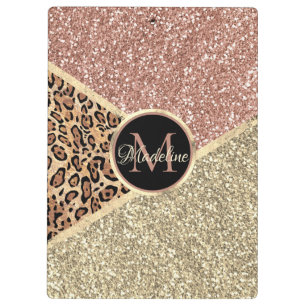Porte-bloc Monogramme de Parties scintillant de léopard Rose 
