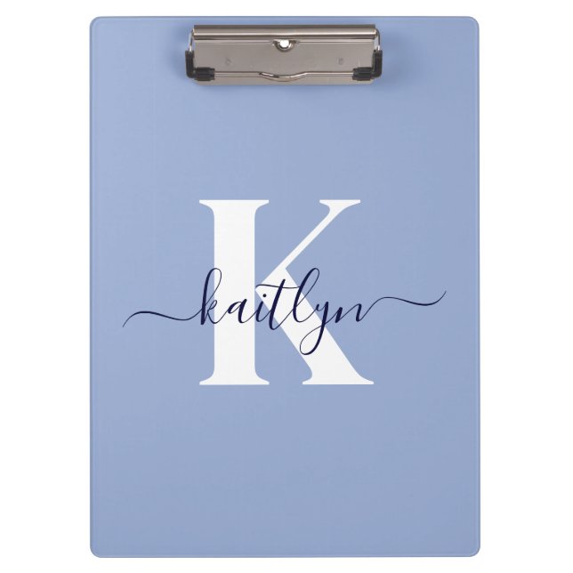 Porte-bloc Monogramme de script bleu moderne (Devant)