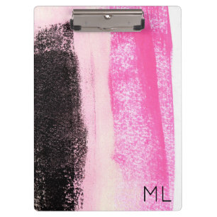 Porte-bloc Monogramme d'encre noire rose chaud moderne Clipbo