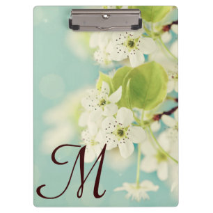 Porte-bloc Monogramme en fleurs de cerisier blanc Carte clipa