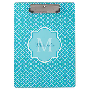 Porte-bloc Monogramme et nom de Quatrefoil bleu turquoise cla