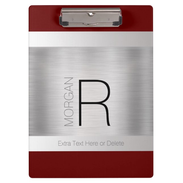 Porte-bloc Monogramme et nom Gris noir Rouge profond Argent b (Devant)