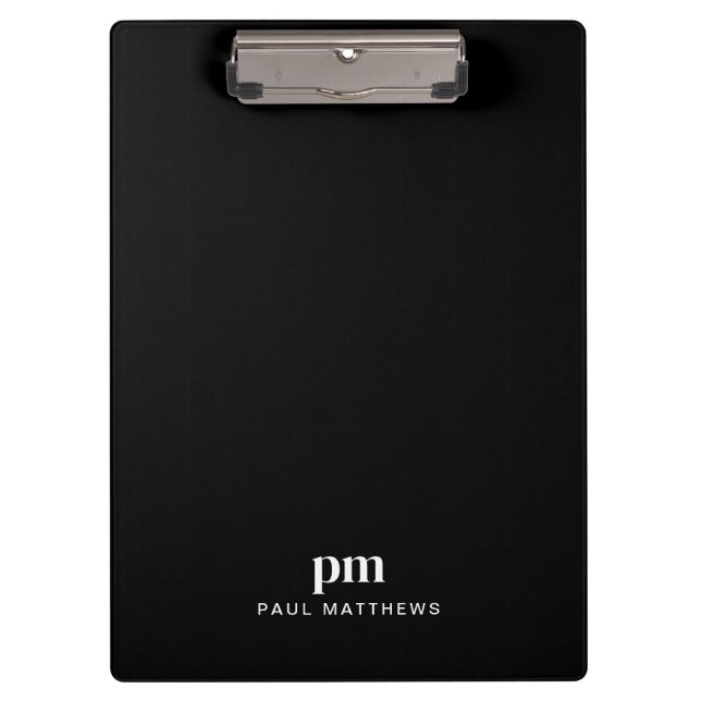 Porte-bloc Monogramme et nom personnalisés Black Sleek (Devant)