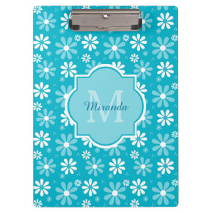 Porte-bloc Monogramme Féminin Fleurs de Pâquerette Turquoise