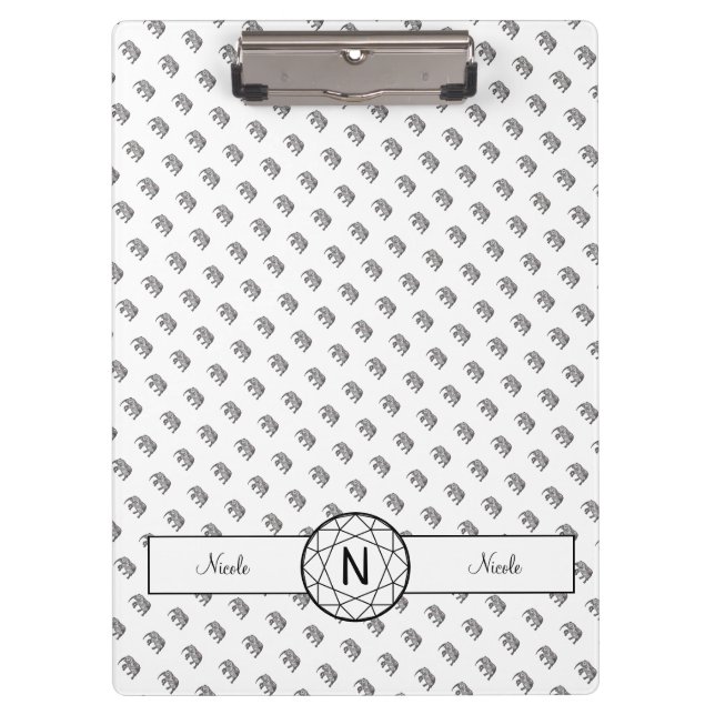 Porte-bloc Monogramme géométrique éléphant noir et blanc (Devant)