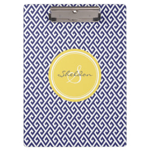 Porte-bloc Monogramme géométrique principal grec bleu chic 