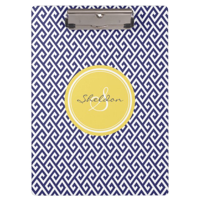 Porte-bloc Monogramme géométrique principal grec bleu chic de (Devant)