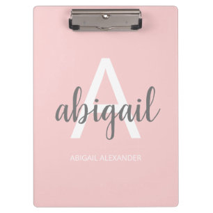 Porte-bloc Monogramme gris de fille rose vif moderne Nom